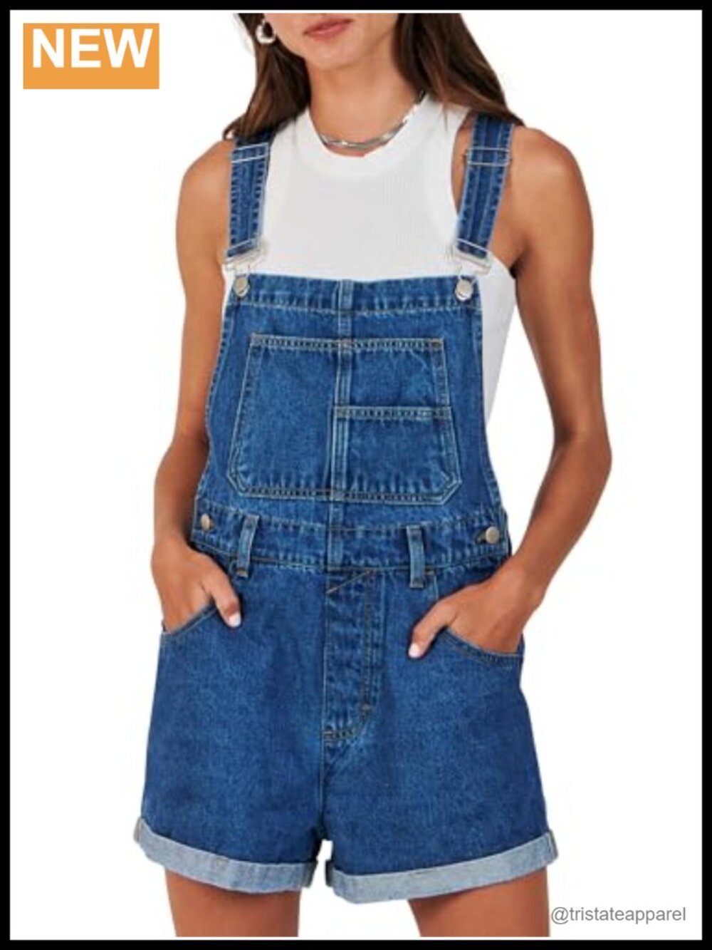 ANRABESS Women's Denim Short Overalls Loose Fit Adjustable Cuffed Hem Romper